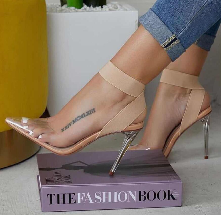 2019 AliExpress foreign trade new women's shoes European and American simple Joker transparent sexy high heel sandals zg1688-A1