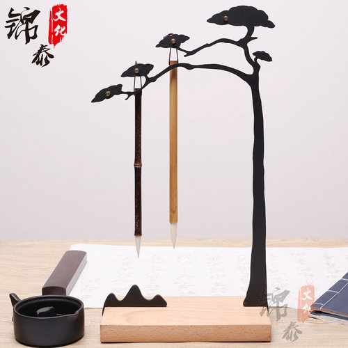 Metal mahogany chicken wing wood pen hanging creative pen holder welcoming pine brush calligraphy desk ornaments study four treasures wholesale