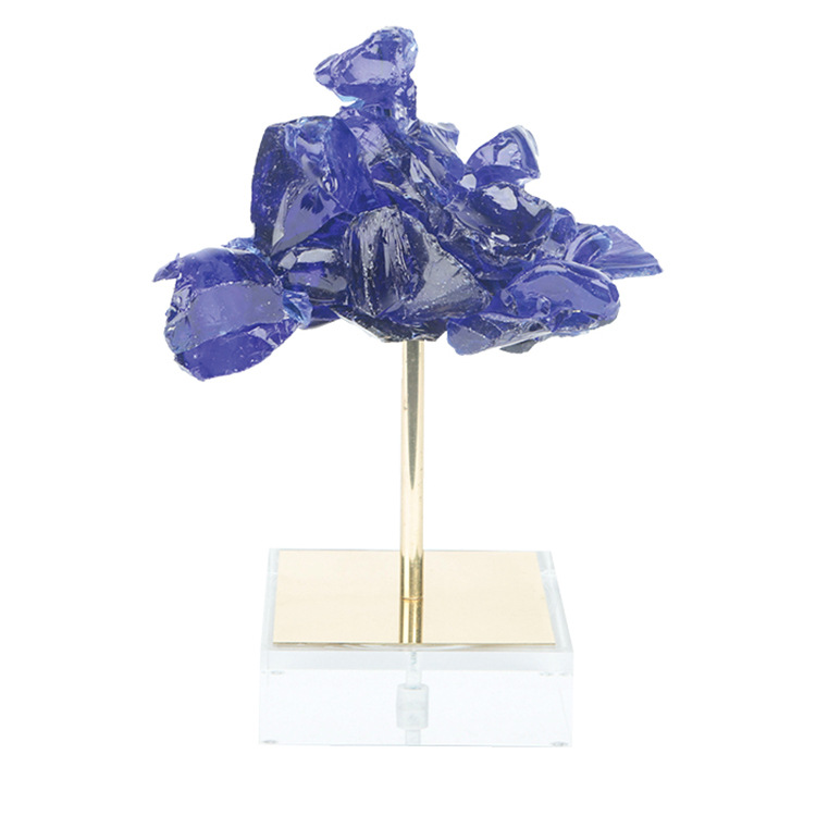 亚克力有机玻璃方块镶嵌黄铜底座 化石石头展示架