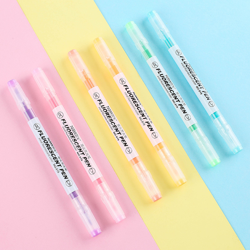 双头荧光笔6色套装 学生手账彩色笔重点划线标记笔斜头多色记号笔|ms