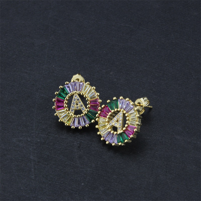 Copper Material Copper Plated Gold Colored Zircon Small Letter Earrings Fashion Earrings Wholesales Fashion