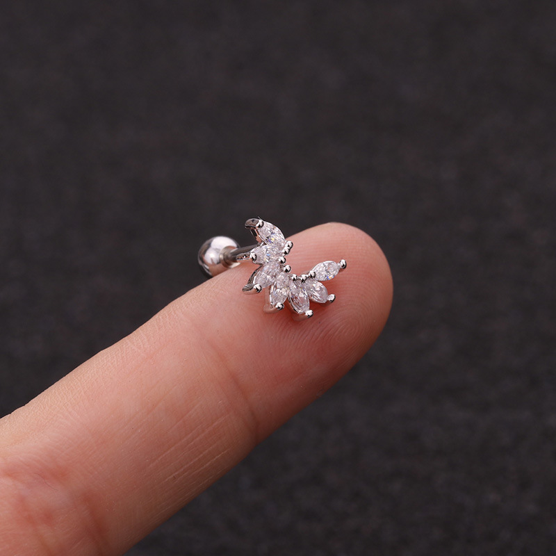 Fashion new zircon flower love bowknot screw alloy ear bone nails