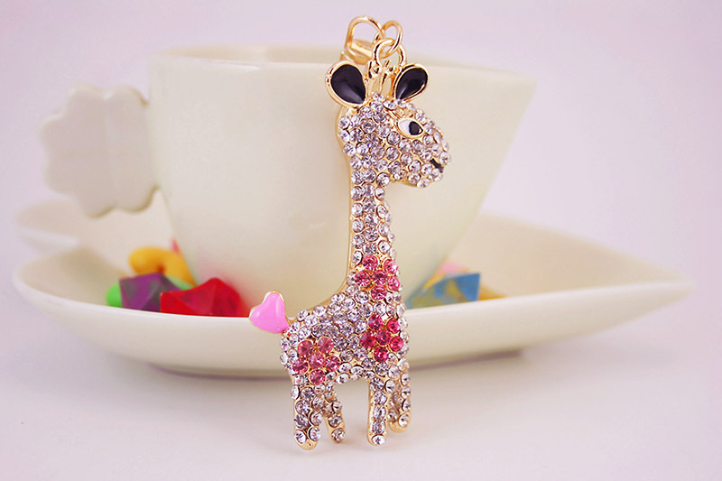 50g Weight Alloy, Metal Material Giraffe Pattern Unisex Gender Pink, Purple, Blue Color  Creative Diamond Crystal Cute Cartoon Cute Giraffe Keychain 5