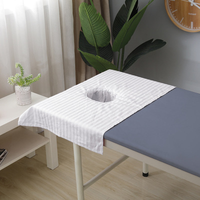 厂家定制全棉开洞按摩巾美容SPA会所带洞布床头趴枕巾带孔方巾