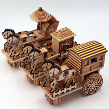 旅游工藝品批發 木制馬拉車玩具雙馬音樂拉車木質馬拉車家居擺件