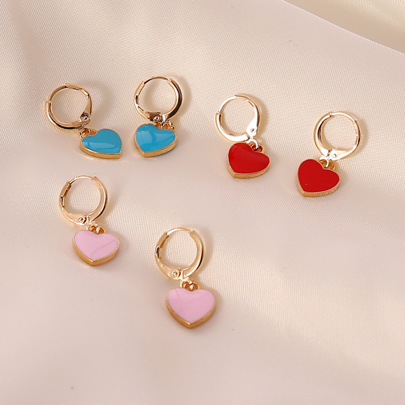 Multi-color Oil Drop Heart Earrings display picture 5