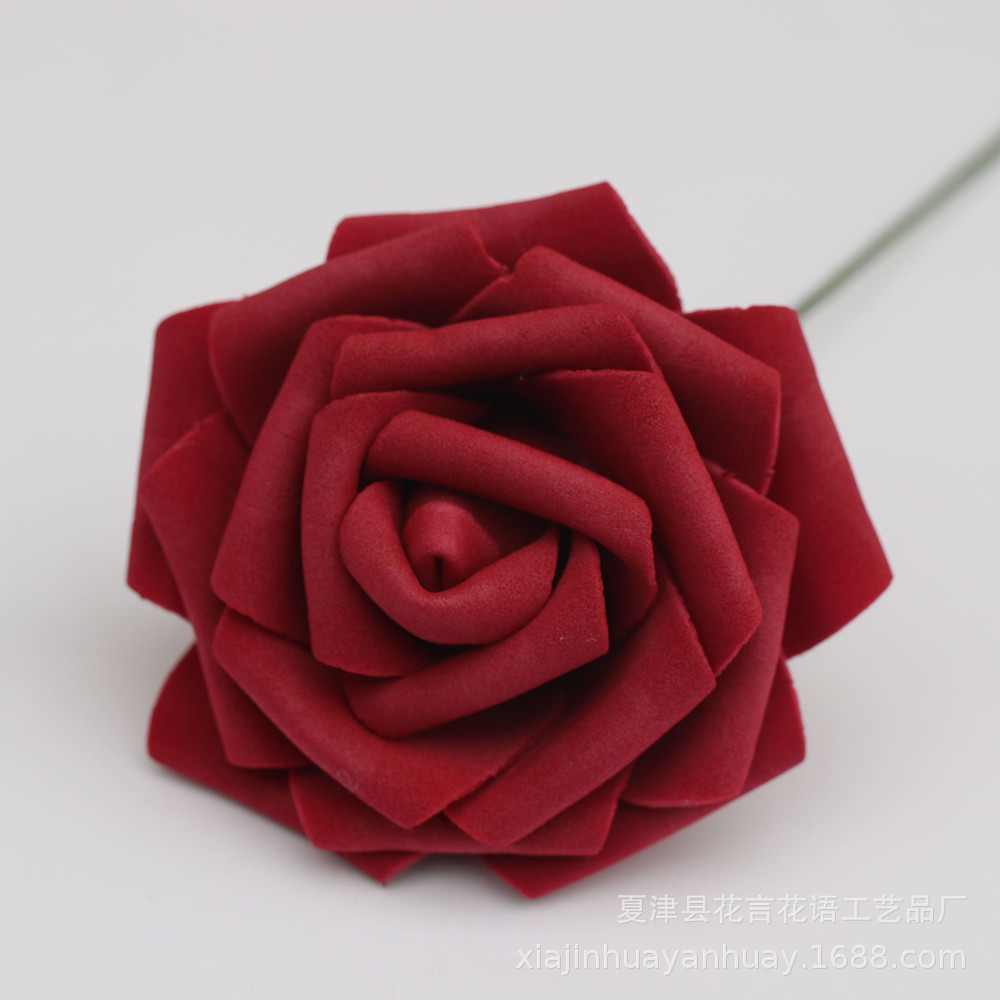 厂家批发8cmPE仿真玫瑰花泡沫花头手捧花婚庆喜糖盒配件