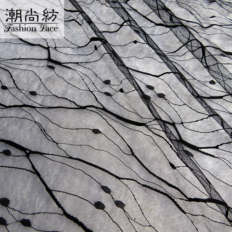 热销百搭闪电网条纹蕾丝面料 性感透视打底衫内衣网布 蕾丝布批发