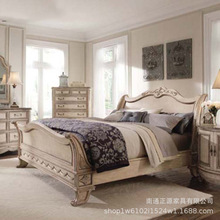 法式乡村实木雕花复古1.8米床美式仿古白色做旧1.5米床小户型家具
