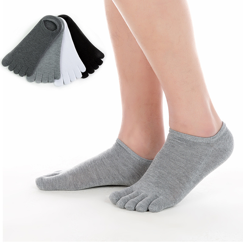 隱形有跟五指襪男薄純棉短襪子全棉防臭吸汗腳趾襪春秋純色五趾襪