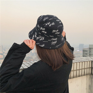 Fisherman’s Hat Women’s Japanese graffiti retro letter sunscreen versatile fashion brand Korean version Street double su