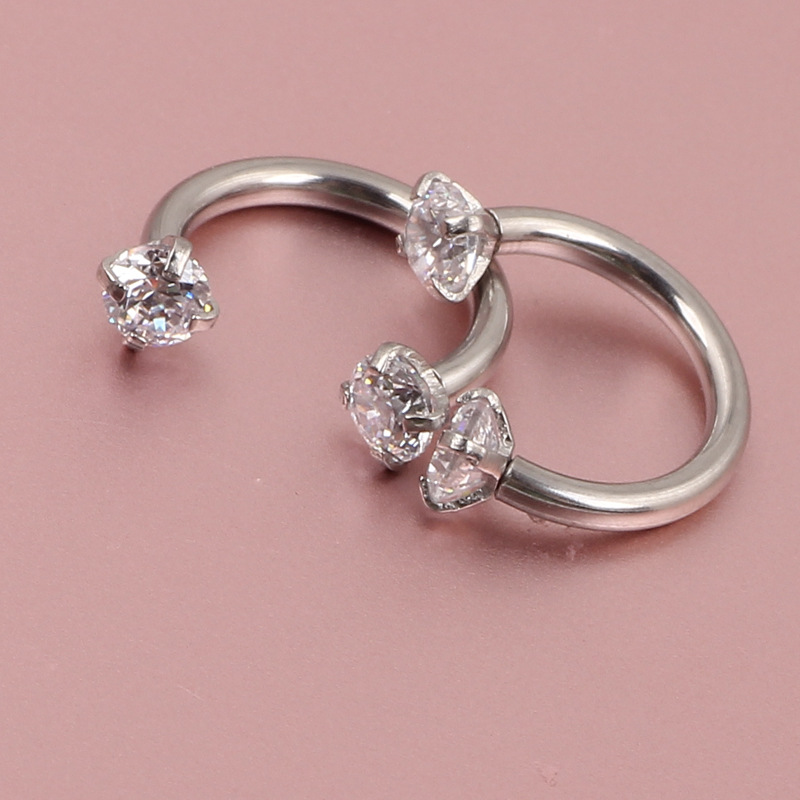 European American Hot Sale Zircon Inner Teeth Nose Ring Nose Nail Piercing Jewelry Stainless Steel detail image 8