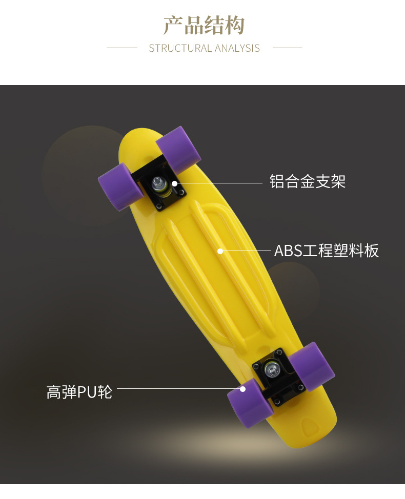 22寸新款纯色塑料鱼板滑板四轮成人滑板车儿童滑板 单翘滑板多款详情5