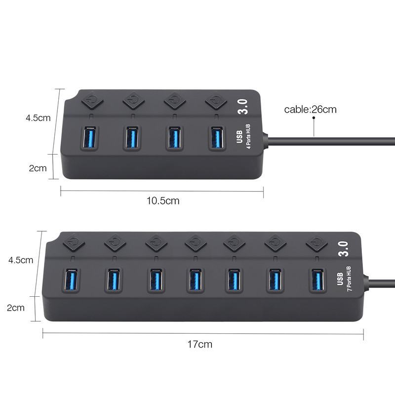 厂家直销 USB HUB 3.0高速集线器 独立7口按键开关 扩展器 分线器