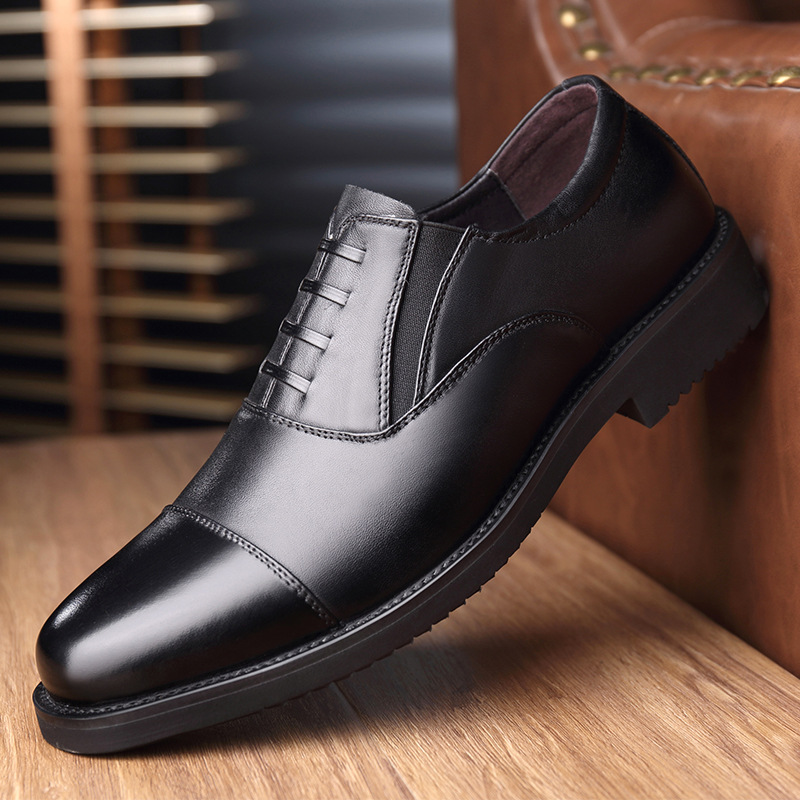 秋季商务男鞋新款时尚百搭套脚休闲皮鞋韩版男士圆头黑色工作鞋子|ms