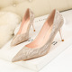 899-18 European and American high heels for women's shoes heel with shallow mouth pointed sequins sexy show thin nightclub single shoes wedding shoes