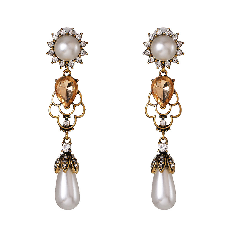 Fashion Gold-plated Retro Earrings Pearl Drop Earrings Wholesale display picture 6