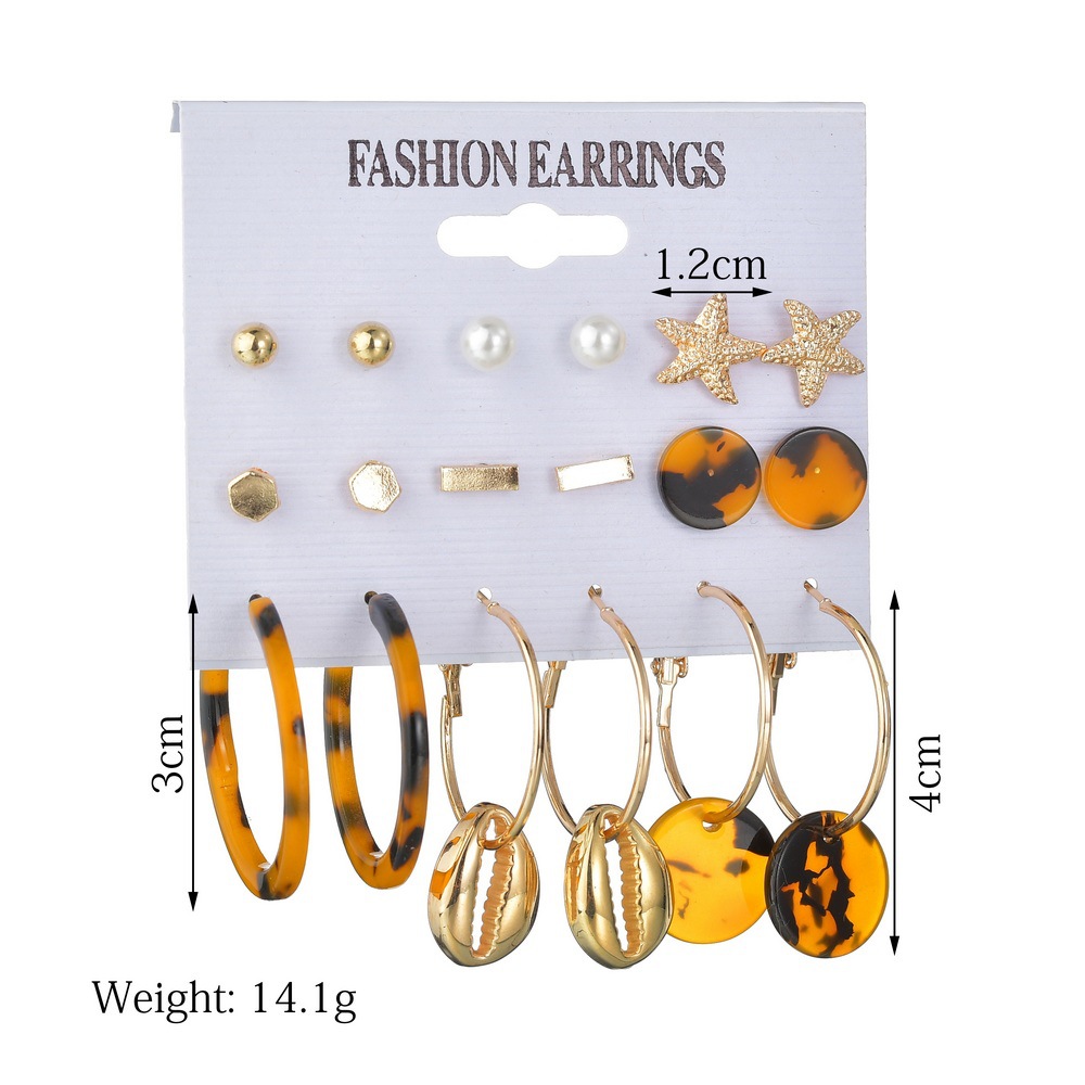 New Fashion Retro Simple Metal Acetate Shell 9 Pairs Earring Set Yiwu Nihaojewelry Wholesale display picture 1