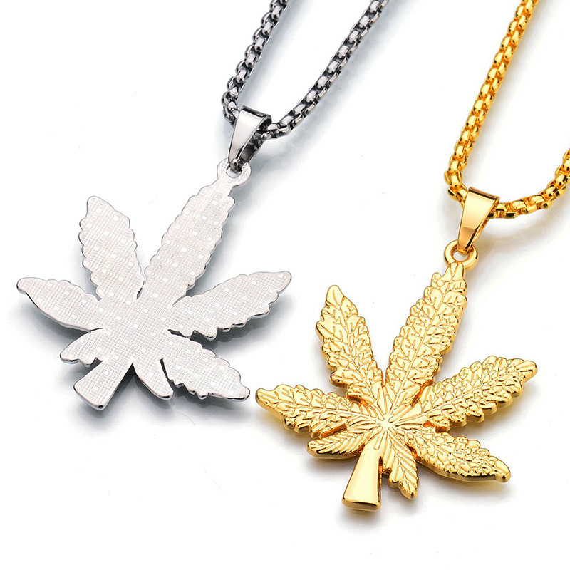 Collar de arce negro, plata y oro de estilo hip hop, joyería de moda dominante para hombres y mujeres, colgante de hoja_voghion.com