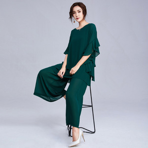 Lotus Leaf Edge Trousers Chiffon Broad-legged Trousers Two-piece 