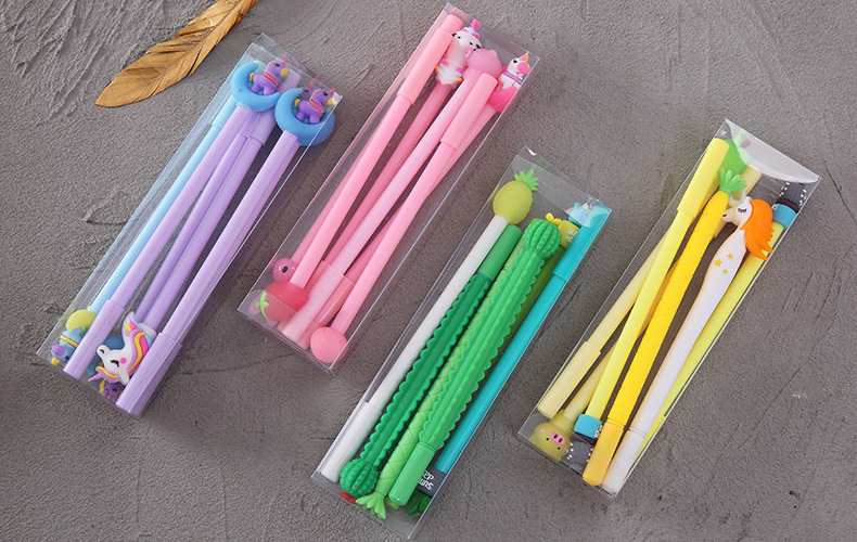 Cute Cartoon Soft Rubber Head Gel Pen Student Ball Pen Office Stationery Writing Pen 6 Boxed display picture 1