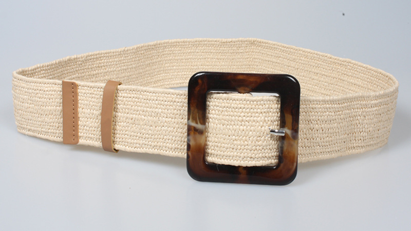 90g Weight Women'S Gender Khaki, Apricot, Black Color Fashion Square Buckle Elastic Woven Elastic Belt 5