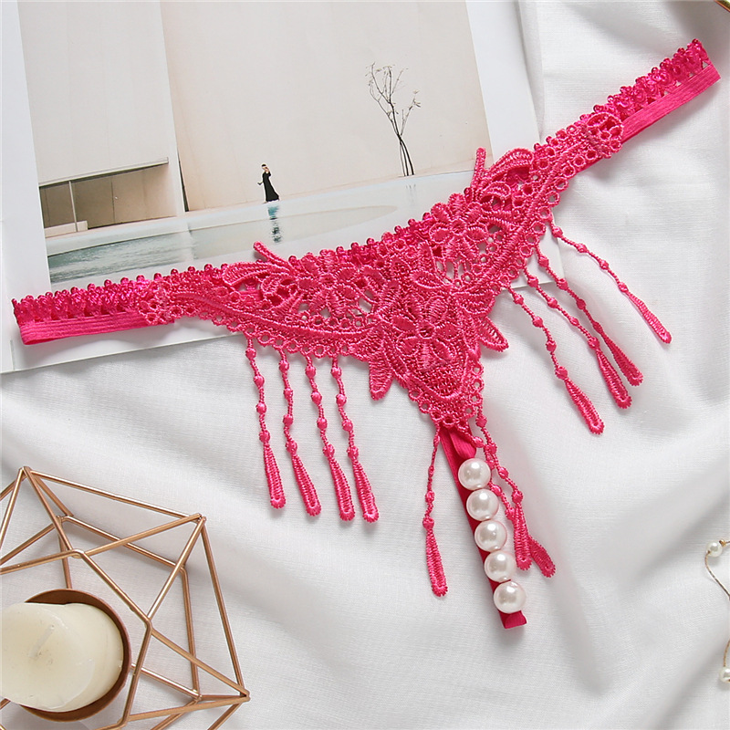 A generation of sexy embroidered transparent underwear women tassel seduction beads low waist sexy underwear no size T pants