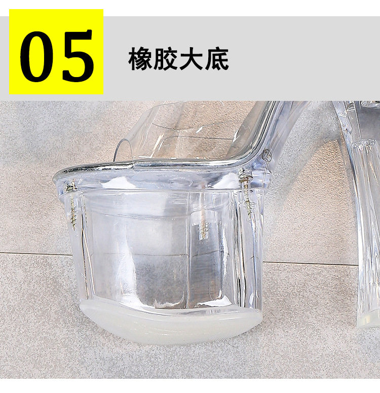 Giày cao gót nữ trong suốt gót vuông 18 cm, đế dày 8 cm, quai ngang hở mũi phong cách thanh lịch — Màu bạc, Trắng, hồng, màu tím chi tiết 9