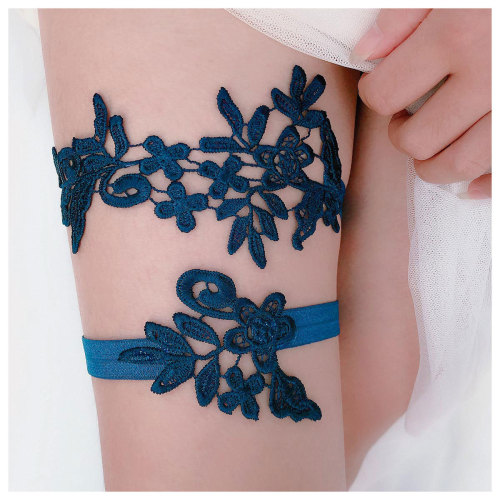 Bridal Garter Belt, Sky-Blue Lace Suspender with Multiple Colors, Sexy & Playful Thigh-High Ring—Western Wedding Accessory, LW36