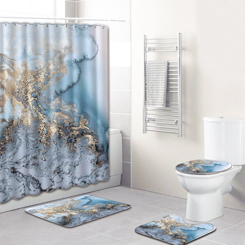 Marble texture printing cross-border hot bathroom non-slip mat shower curtain carpet European and American wind generation