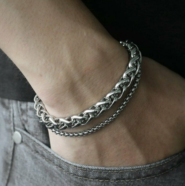 Cross-border New European and American Aggressive Silver Men's Titanium Steel Bracelet Men's Cool Love Personality Charm Bracelet Cross-border New European and American Aggressive Silver Men's Titanium Steel Bracelet Men's Cool Love Personality Charm Bracelet