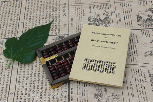 Antique small 9-position beech wood red bead abacus with English manual, retro gift, nostalgic abacus, classic gift