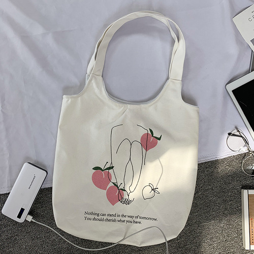 Canvas bag women's shoulder new style fruit orange literary Japanese college student ins simple portable printed canvas bag
