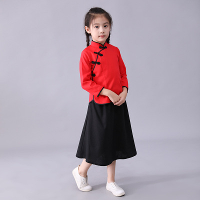 Original children spring and autumn men and women Tang costume Cotton and hemp cheongsam baby CUHK Hanfu Chinese style Children's clothing Dress