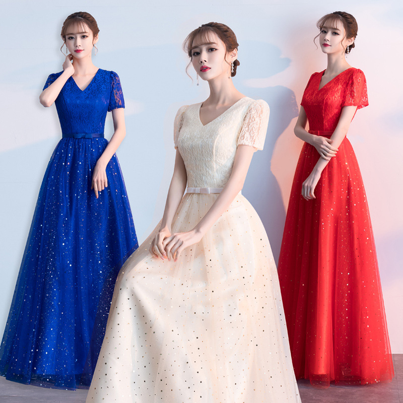 Chorus performance evening dress 2023 New Spring short sleeve long dress student graduation clothing dress dress
