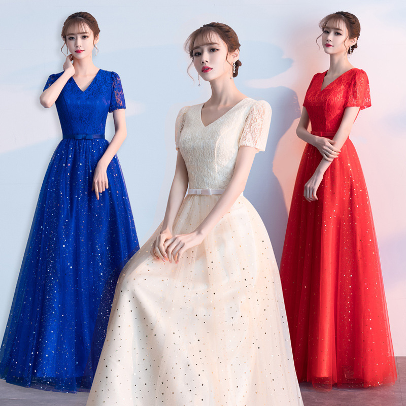 Chorus performance evening dress 2023 New Spring short sleeve long dress student graduation clothing dress dress