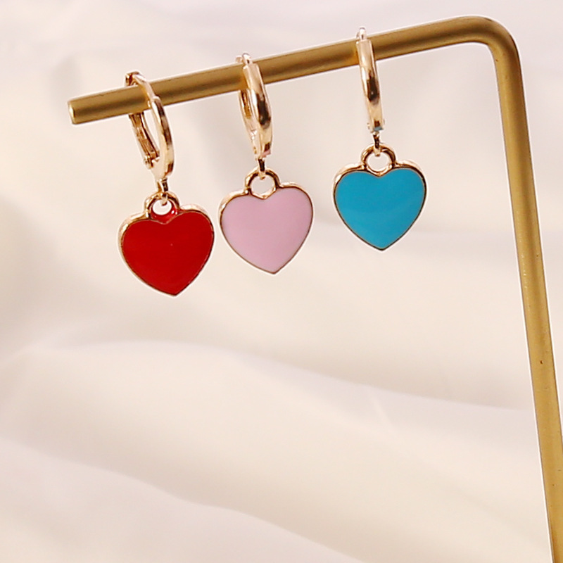 Multi-color Oil Drop Heart Earrings display picture 6