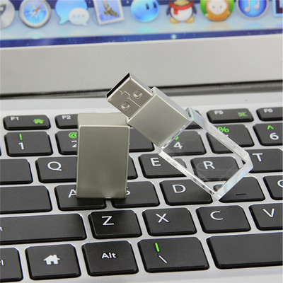 U盤廠家直銷創意辦公電腦半金屬半水晶U盤LED閃爍燈防水U盤USB2.0
