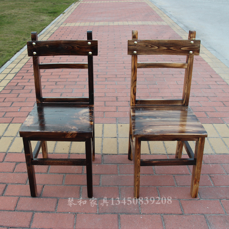 批发复古碳化炭烧椅 酒店饭店靠背餐椅 全实木松木铜钉椅餐厅椅子|ru