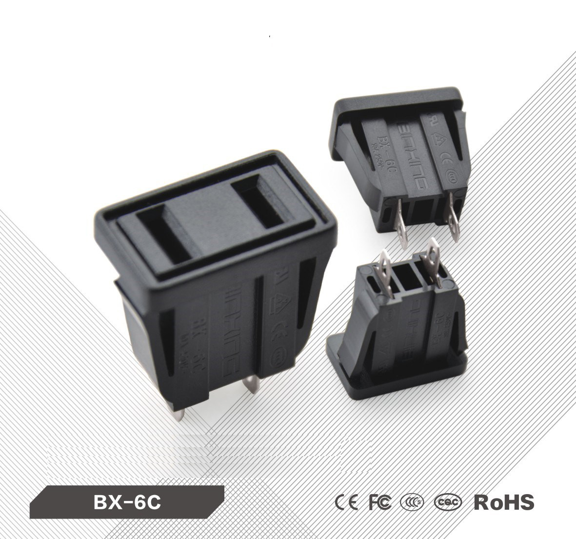 AC电源适配器电源接线插座国标插孔美式大小插孔端子焊线脚BX-6C