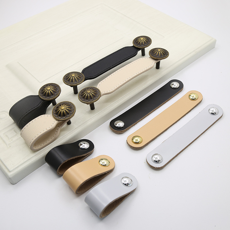 Muebles gabinete puerta pilotos europeo moderno armario cajón puerta manija 128mm negro y blanco manija de cuero