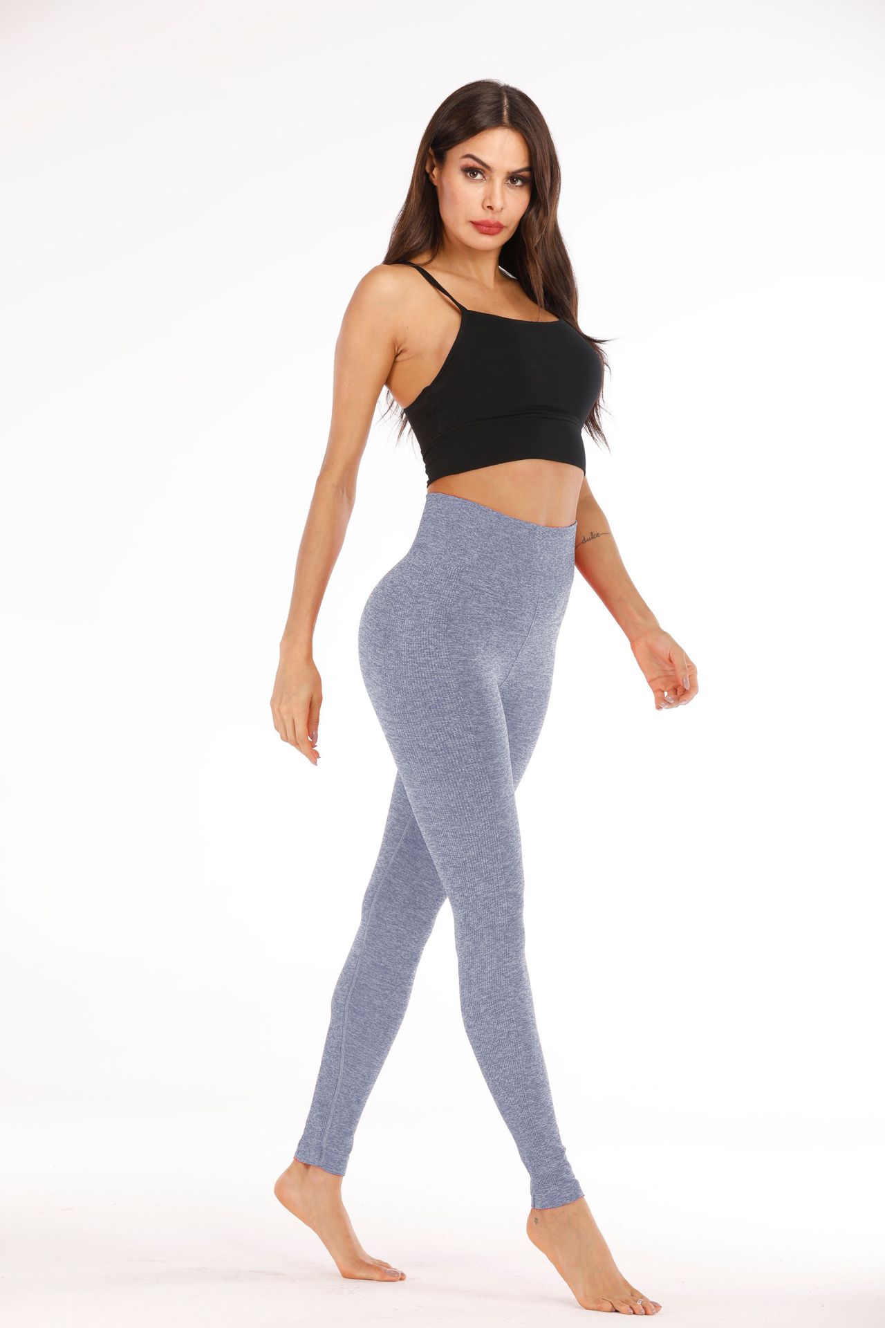 stripes solid color slim fitness seamless breathable yoga sports pants NSLX9691