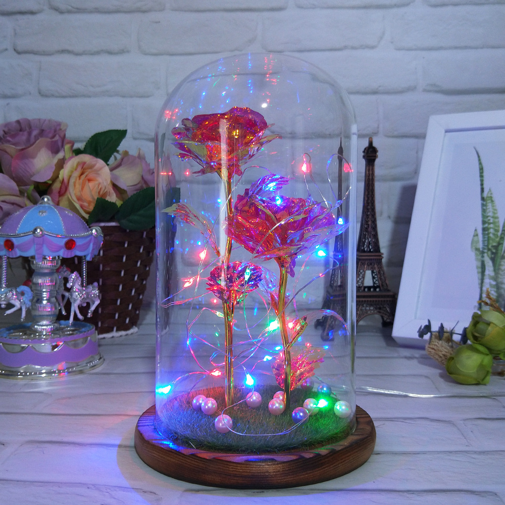 24k 3 gold rose Princeling rose Glass cover LED Christmas Steadily gift direct deal