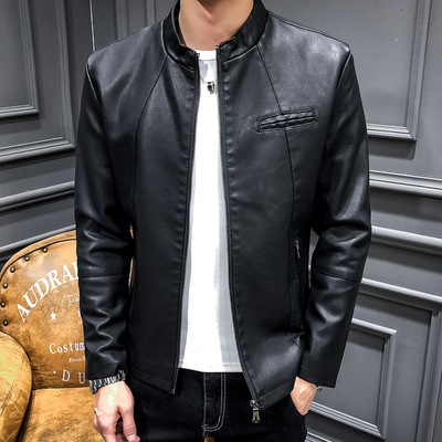 2019春季男士皮衣外套男韩版修身潮流帅气新款机车pu皮立领皮夹克|ru