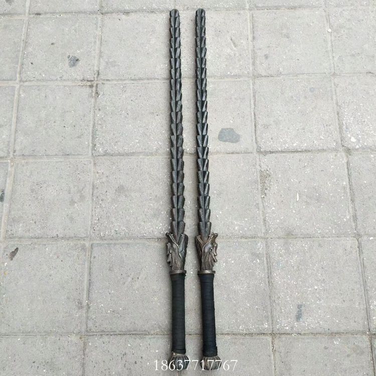 武术器械仿古做旧十八般兵器钢鞭双锏 龙头实心双鞭兵器麦穗鞭-阿里巴巴