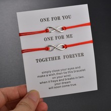 跨境新款歐美流行創意祝福卡片情侶手鏈 合金幸運8字編織手鏈