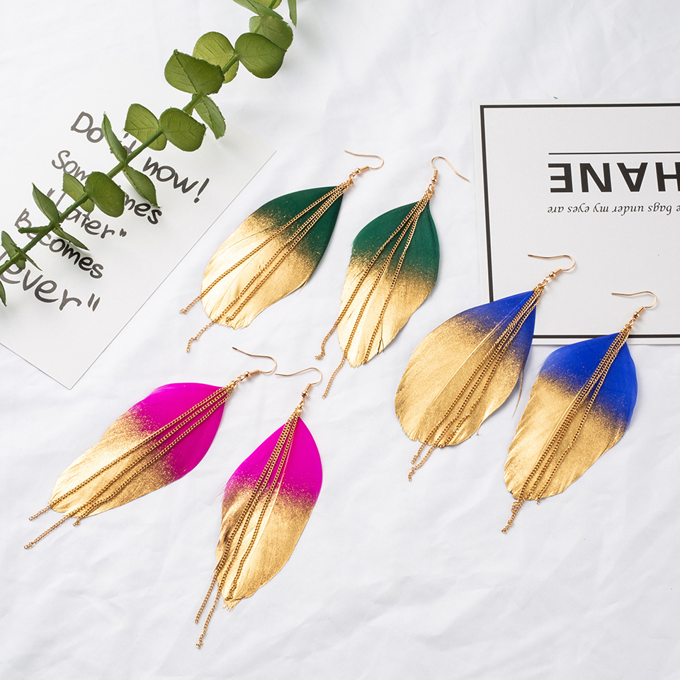 Bohemian Gradient Leaf Chain Alloy Earrings display picture 16