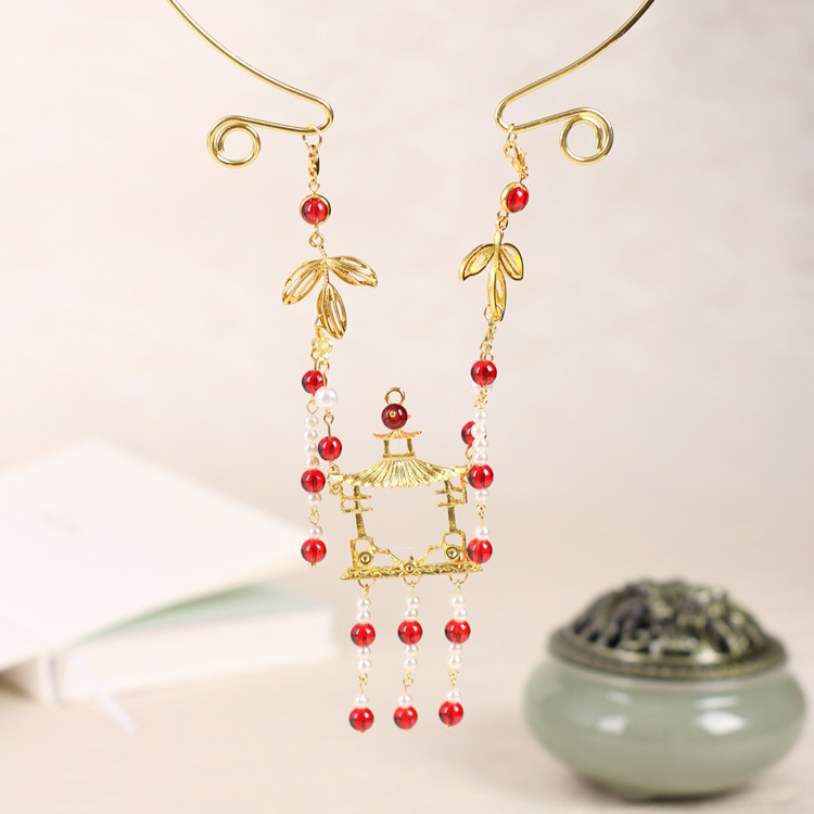 原创手工古装古风项链项圈璎珞莲花汉服流苏配饰仙女古风项链手工