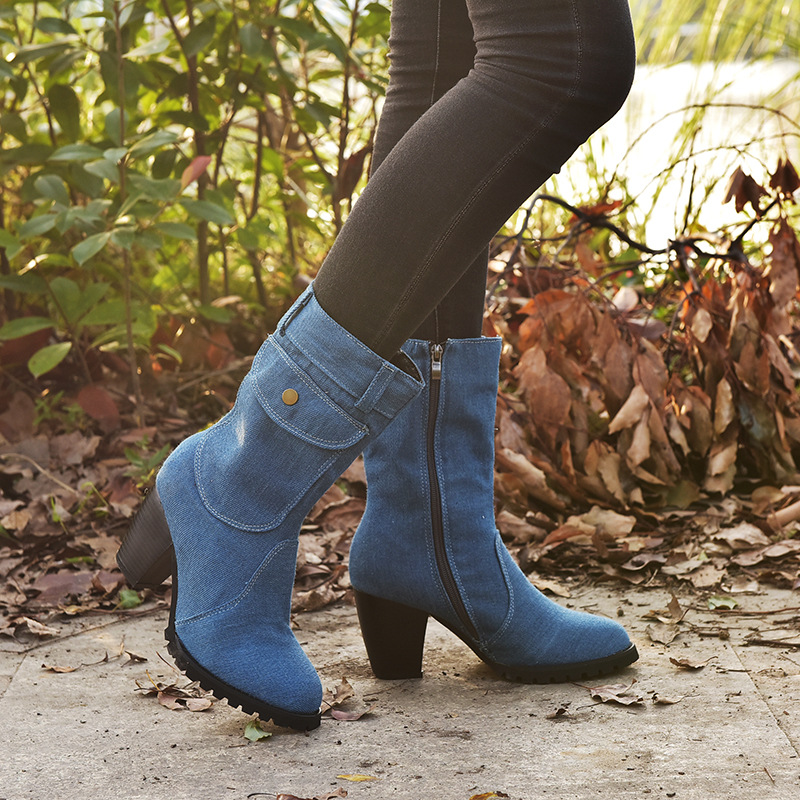 Large size high-heeled denim women's Boots