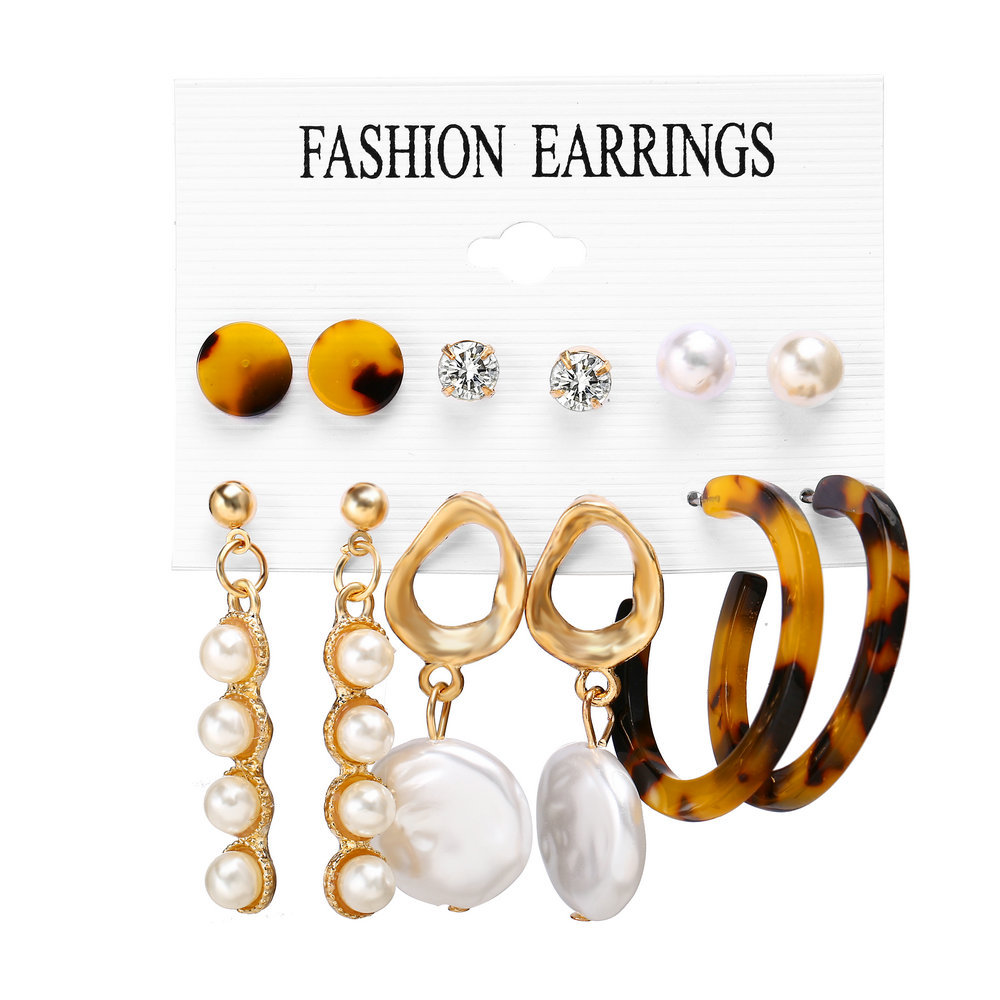 Acrylic Artificial Pearl Circle Tassel Earrings Set 6 Piece Set Hot Selling Earrings Wholesale Nihaojewelry display picture 20